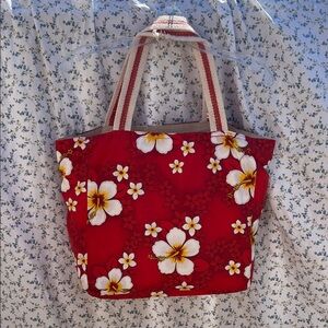 Handcrafted Floral Red Tote Bag